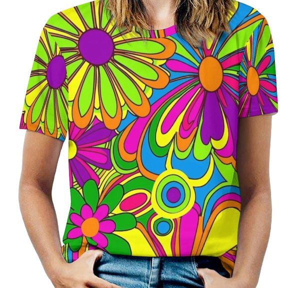 Nostalgic Vintage Floral Women's Short Sleeve T-Shirt Crew Neck Casual Summer Trendy Loose Fit Tops