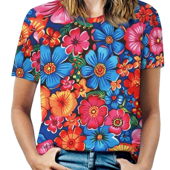 Nostalgic Vintage Floral Women's Short Sleeve Tops Casual Blouses T Shirt