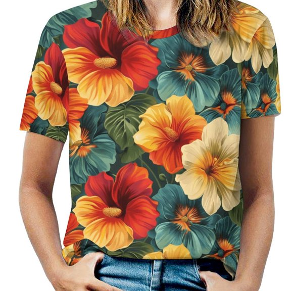 Nostalgic Vintage Floral Women's Short Sleeve Tops Casual Blouses T Shirt