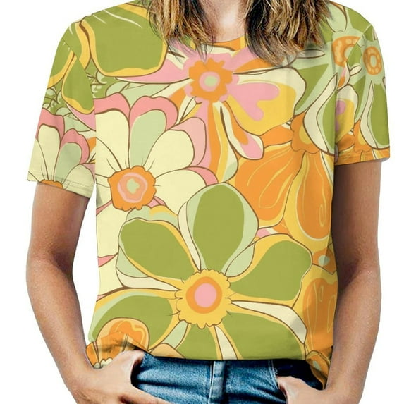 Nostalgic Vintage Floral Women's Short Sleeve Tops Casual Blouses T Shirt