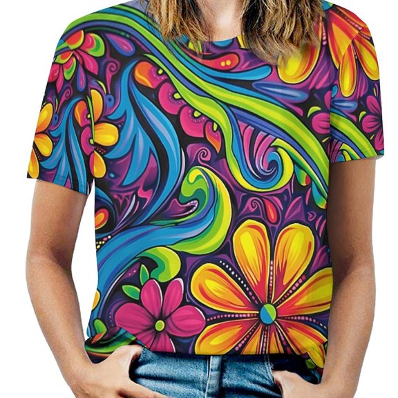 Nostalgic Vintage Floral Women's Short Sleeve Tops Casual Blouses T Shirt