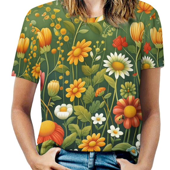 Nostalgic Vintage Floral Women's Short Sleeve Tops Casual Blouses T Shirt