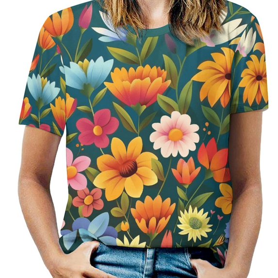 Nostalgic Vintage Floral Women's Short Sleeve Tops Casual Blouses T Shirt