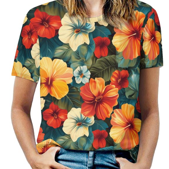 Nostalgic Vintage Floral Women's T-Shirt Short Sleeve T Shirts Tops Tee Ladies Loose T
