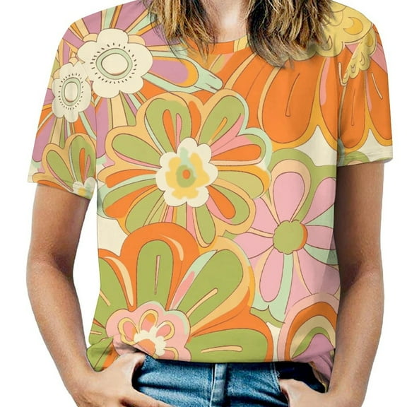 Nostalgic Vintage Floral Women's T-Shirt Short Sleeve T Shirts Tops Tee Ladies Loose T
