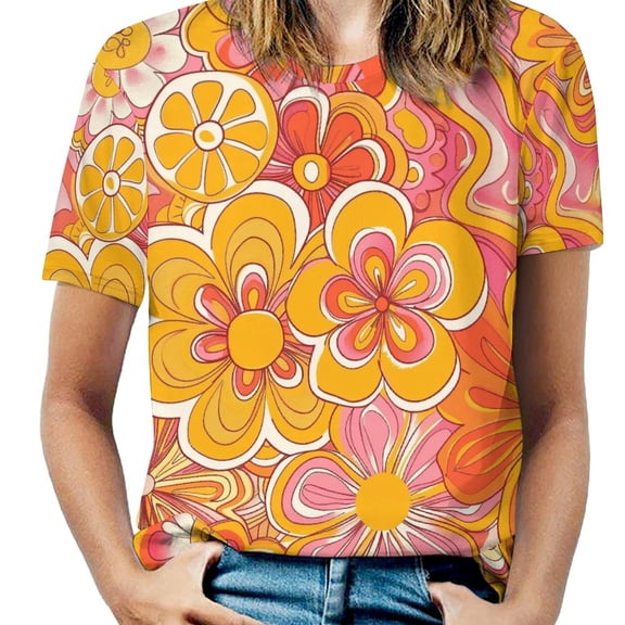 Nostalgic Vintage Floral Women's T-Shirt Short Sleeve T Shirts Tops Tee Ladies Loose T