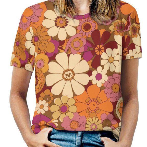 Nostalgic Vintage Floral Women's T-Shirt Short Sleeve T Shirts Tops Tee Ladies Loose T
