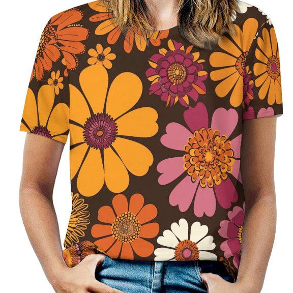 Nostalgic Vintage Floral Women's T-Shirt Short Sleeve T Shirts Tops Tee Ladies Loose T
