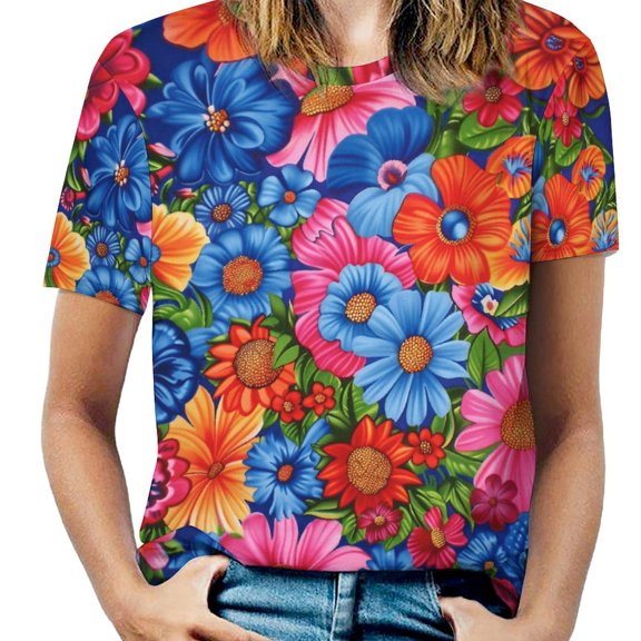 Nostalgic Vintage Floral Women's T-Shirt Short Sleeve T Shirts Tops Tee Ladies Loose T