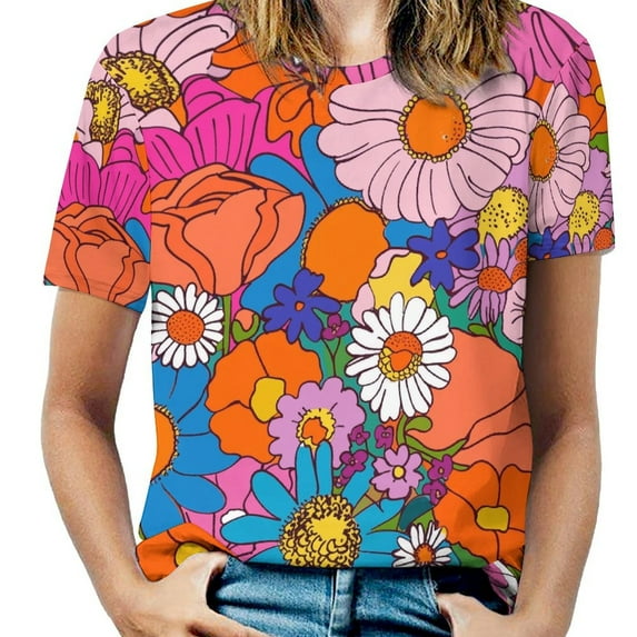 Nostalgic Vintage Floral Women's T-Shirt Short Sleeve T Shirts Tops Tee Ladies Loose T