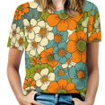 thumbnail image 1 of Nostalgic Vintage Floral Womens Tops Women's Fashion Casual Short Sleeve Flower Print Round Neck Pullover Top Blouse, 1 of 6