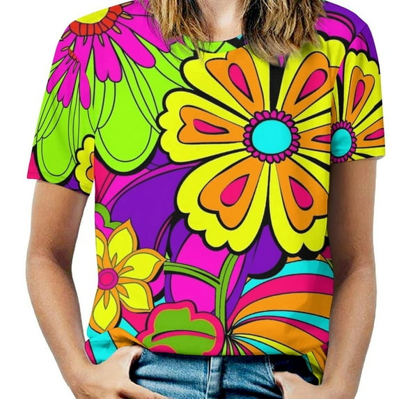 Nostalgic Vintage Floral Womens Tops Women's Fashion Casual Short Sleeve Flower Print Round Neck Pullover Top Blouse