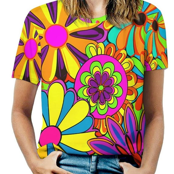 Nostalgic Vintage Floral Womens Tops Women's Fashion Casual Short Sleeve Flower Print Round Neck Pullover Top Blouse