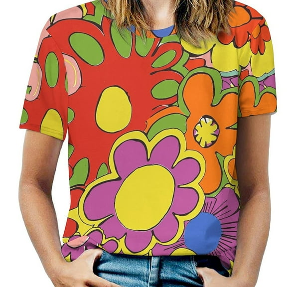 Nostalgic Vintage Floral Womens Tops Women's Fashion Casual Short Sleeve Flower Print Round Neck Pullover Top Blouse