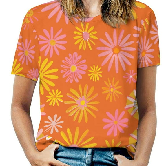 Nostalgic Vintage Floral Womens Tops Women's Fashion Casual Short Sleeve Flower Print Round Neck Pullover Top Blouse