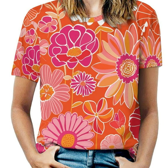 Nostalgic Vintage Floral Womens Tops Women's Fashion Casual Short Sleeve Flower Print Round Neck Pullover Top Blouse