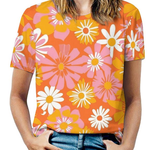 Nostalgic Vintage Floral Womens Tops Women's Fashion Casual Short Sleeve Flower Print Round Neck Pullover Top Blouse