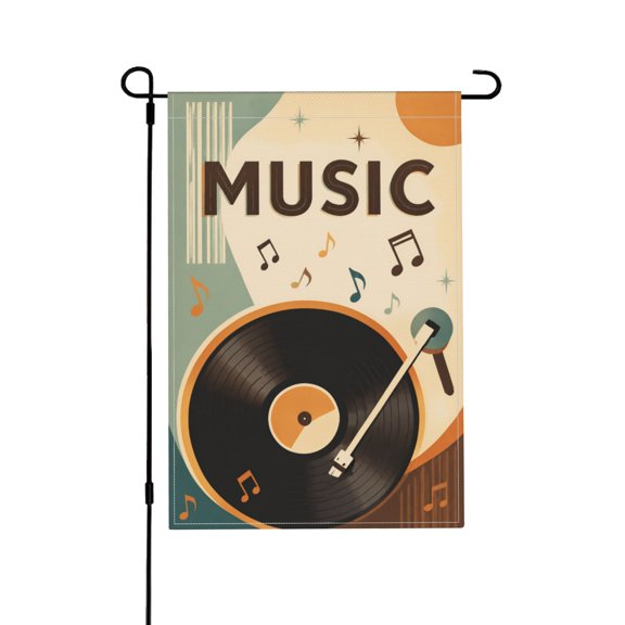 Nostalgic Vinyl Music Garden Flag For Daily And Holiday Outdoor Decoration 12x18 in