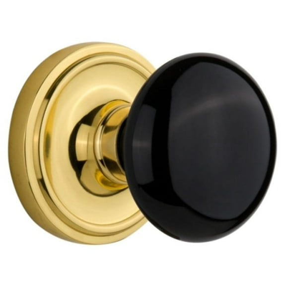 Nostalgic Warehouse Clablk_Dp_Nk Black Porcelain Dummy Door Knob Set - Brass