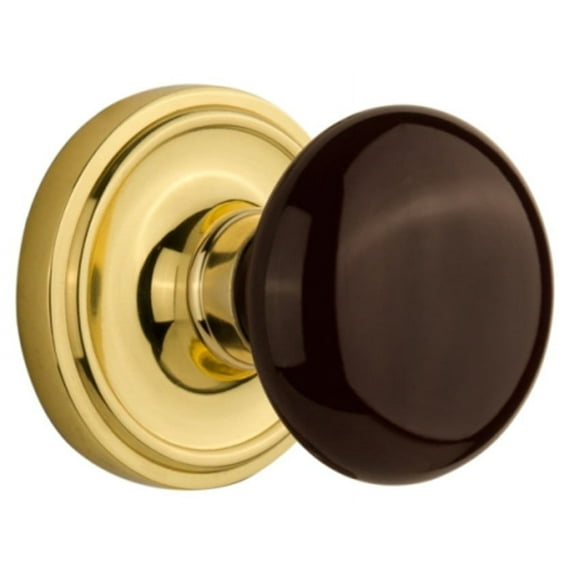 Nostalgic Warehouse Clabrn_Dp_Nk Brown Porcelain Dummy Door Knob Set - Brass