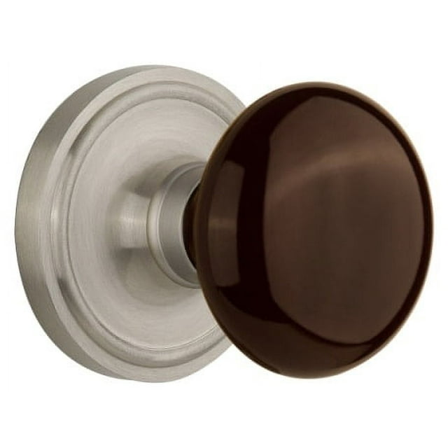 Nostalgic Warehouse Clabrn_Dp_Nk Brown Porcelain Dummy Door Knob Set - Nickel