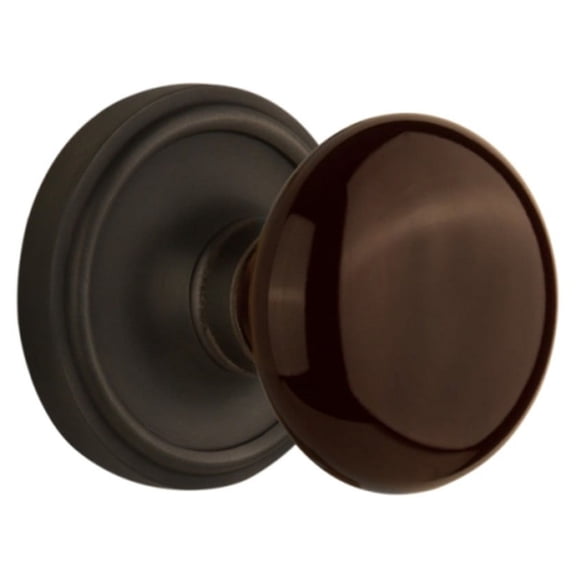 Nostalgic Warehouse Clabrn_Psg_238_Nk Brown Porcelain Passage Door Knob Set - Bronze