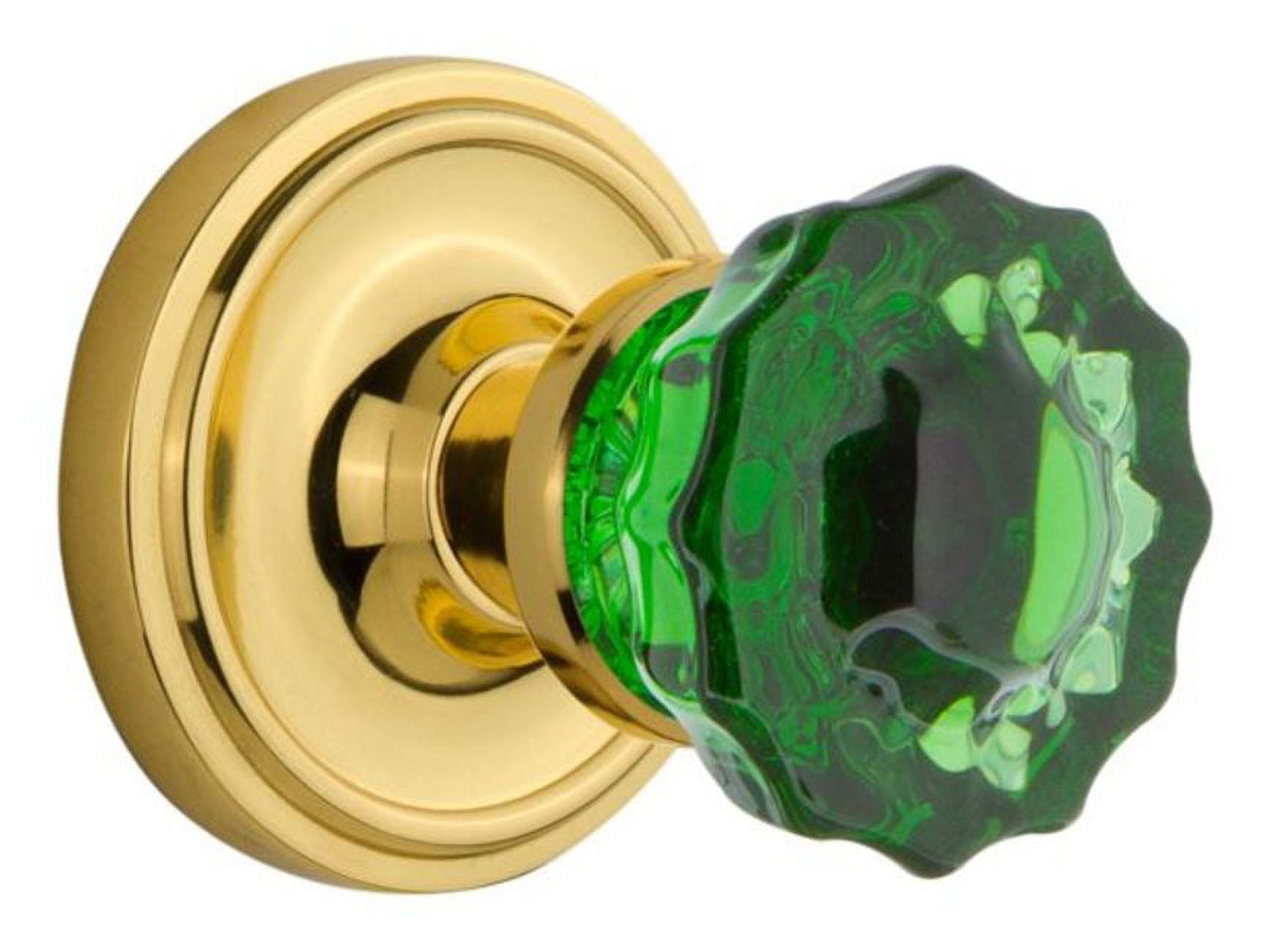 Unlaquered Brass Classic Rosette with Crystal Emerald Door Knob