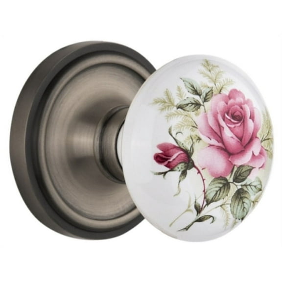 Nostalgic Warehouse Claros_Prv_238_Nk Vintage Porcelain Painted Rose Privacy Door Knob Set