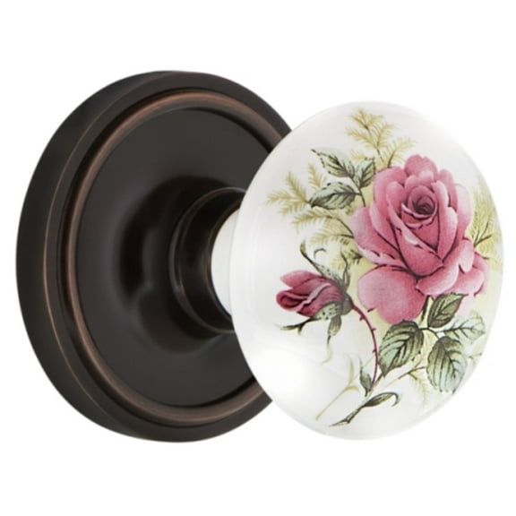 Nostalgic Warehouse Claros_Psg_234_Nk Vintage Porcelain Painted Rose Passage Door Knob Set