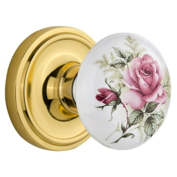 Nostalgic Warehouse Claros_Psg_234_Nk Vintage Porcelain Painted Rose Passage Door Knob Set