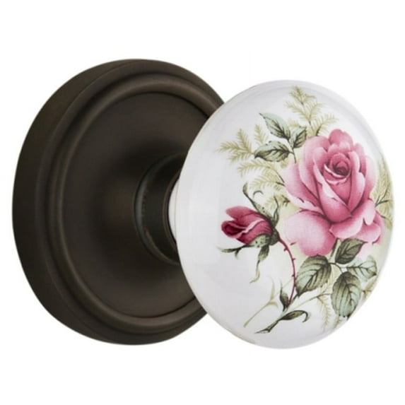 Nostalgic Warehouse Claros_Psg_234_Nk Vintage Porcelain Painted Rose Passage Door Knob Set