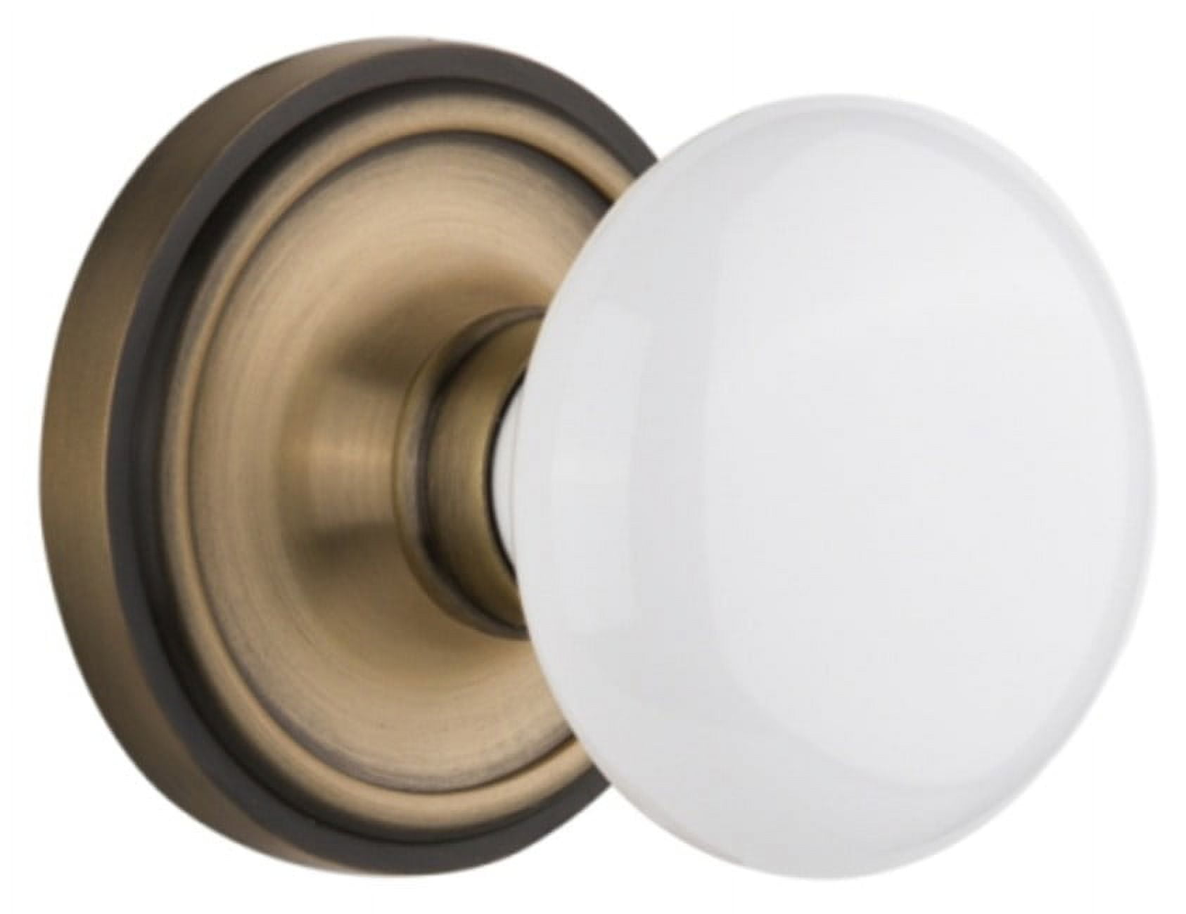 Antique Brass and White Porcelain Classic Rosette Door Knob