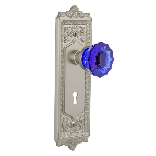 Nostalgic Warehouse Cobalt Crystal Door Knob with Egg and Dart Plate