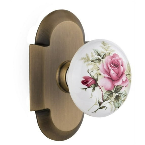 Nostalgic Warehouse Cotros_Psg_238_Nk Vintage Porcelain Painted Rose Passage Door Knob Set