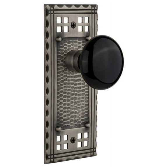 Nostalgic Warehouse Crablk_Prv_234_Nk Black Porcelain Solid Brass Privacy Door Knob Set -