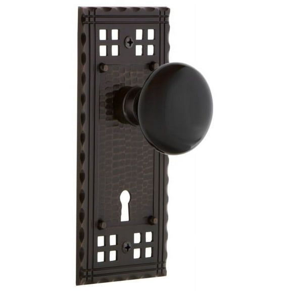 Nostalgic Warehouse Crablk_Psg_234_Kh Black Porcelain Solid Brass Passage Door Knob Set -