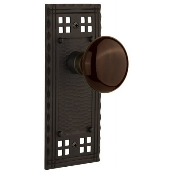 Nostalgic Warehouse Crabrn_Prv_238_Nk Brown Porcelain Solid Brass Privacy Door Knob Set -