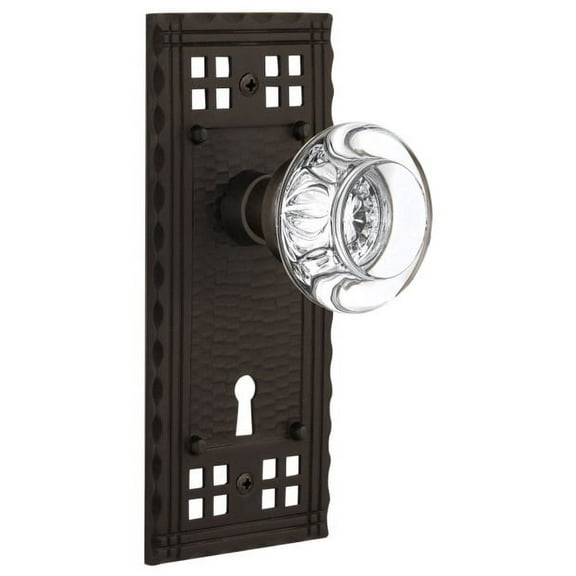 Nostalgic Warehouse Craftsman Plate with Keyhole Round Clear Crystal Glass Knob,