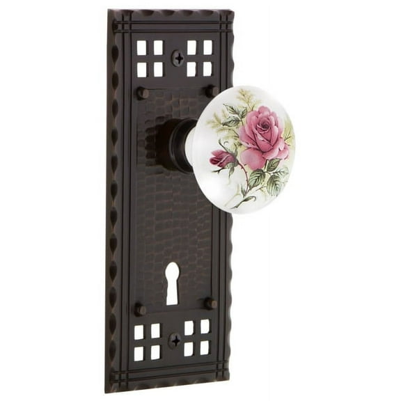 Nostalgic Warehouse Craros_Dp_Kh Vintage Porcelain Painted Rose Dummy Door Knob Set -