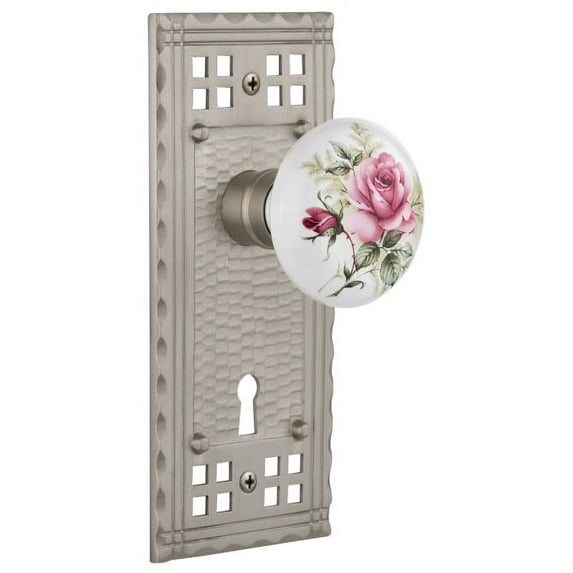 Nostalgic Warehouse Craros_Dp_Kh Vintage Porcelain Painted Rose Dummy Door Knob Set -