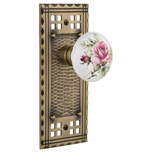 Nostalgic Warehouse Craros_Dp_Nk Vintage Porcelain Painted Rose Dummy Door Knob Set -