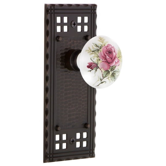 Nostalgic Warehouse Craros_Dp_Nk Vintage Porcelain Painted Rose Dummy Door Knob Set -