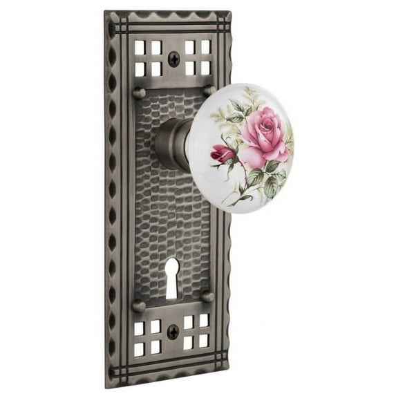 Nostalgic Warehouse Craros_Prv_238_Kh Vintage Porcelain Painted Rose Privacy Door Knob Set