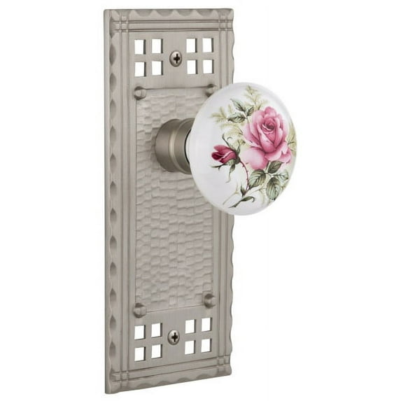 Nostalgic Warehouse Craros_Psg_234_Nk Vintage Porcelain Painted Rose Passage Door Knob Set