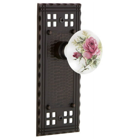 Nostalgic Warehouse Craros_Psg_238_Nk Vintage Porcelain Painted Rose Passage Door Knob Set