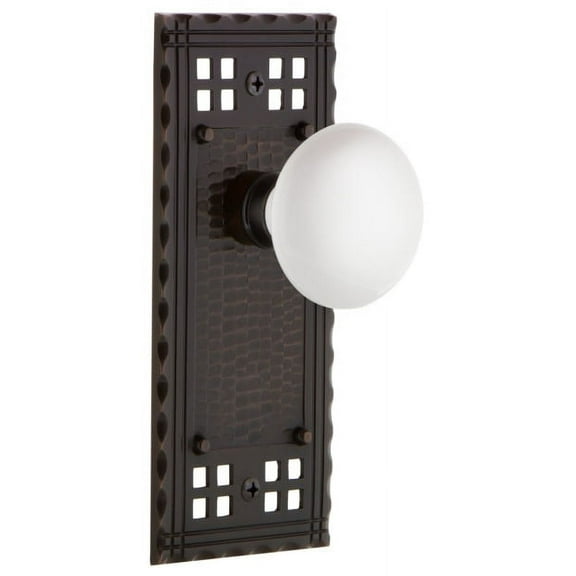 Nostalgic Warehouse Crawhi_Dp_Nk Vintage White Porcelain Dummy Door Knob Set - Bronze