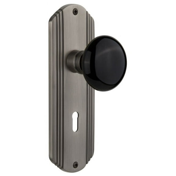 Nostalgic Warehouse Decblk_Dp_Kh Vintage Black Porcelain Dummy Door Knob Set - Grey