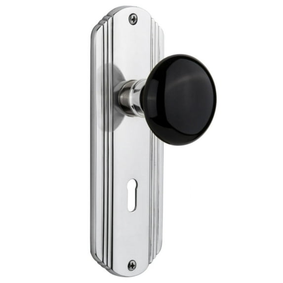 Nostalgic Warehouse Decblk_Sd_Kh Vintage Black Porcelain Single Dummy Door Knob - Chrome
