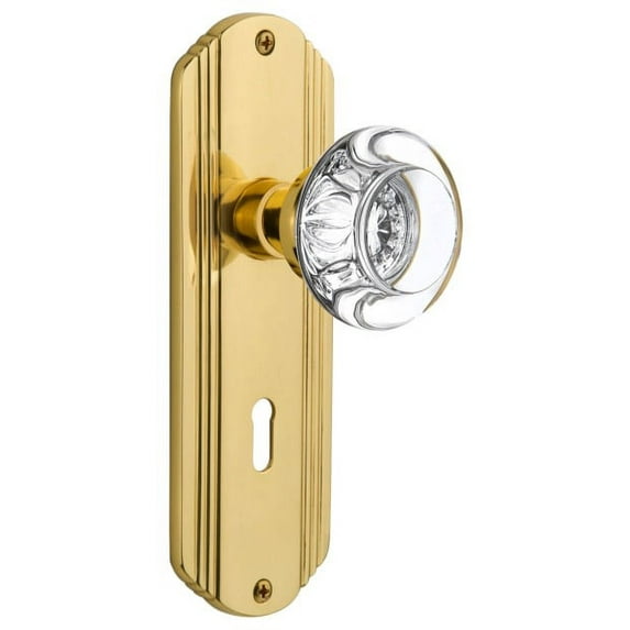 Nostalgic Warehouse Decrcc_Dp_Kh Round Clear Crystal Dummy Door Knob Set - Brass