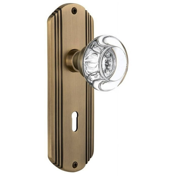 Nostalgic Warehouse Round Clear Crystal Door Knob with Deco Plate